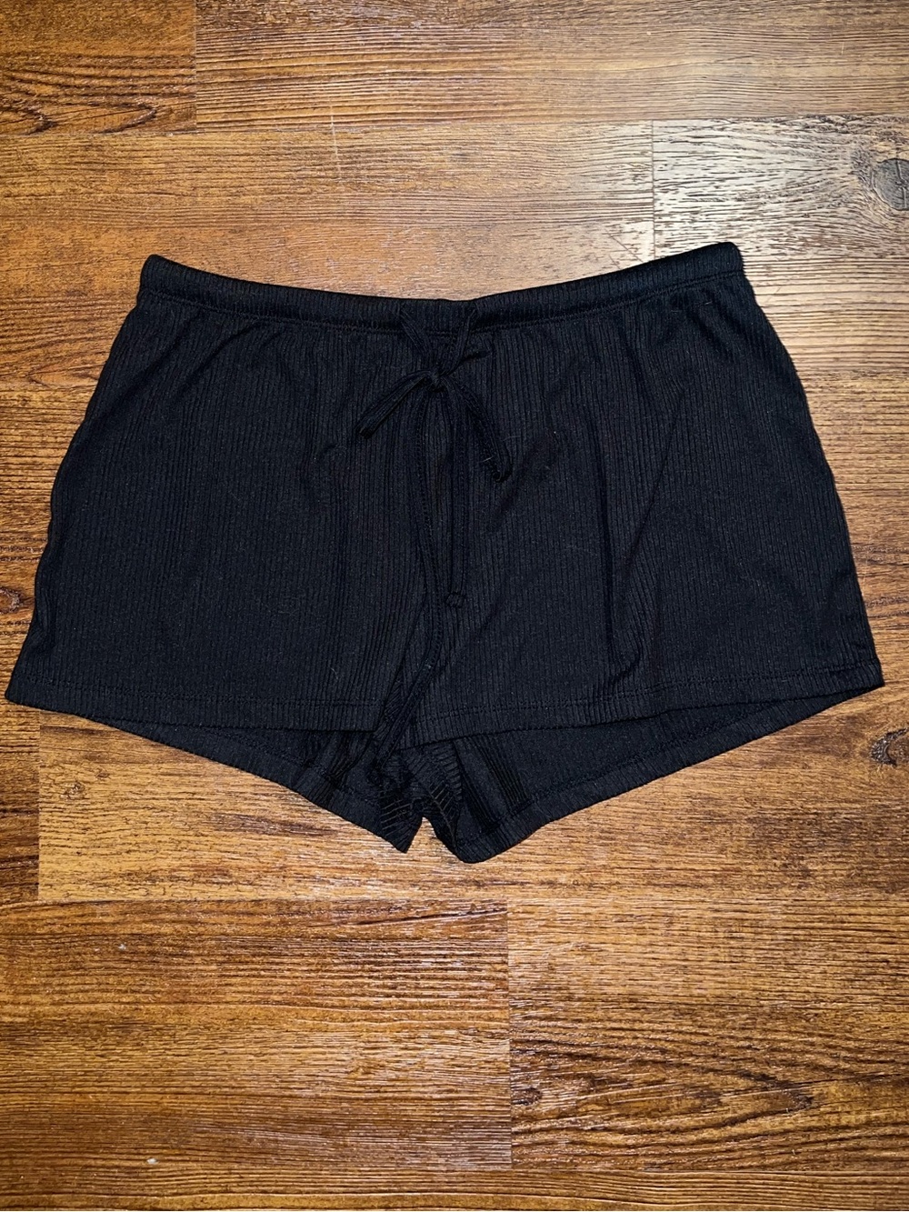 Juicy Couture Black Bling Silver Logo Ribbed Lounge Drawstring Shorts Y2K Size M - Picture 2 of 7